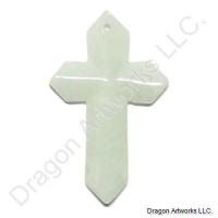 Elegant Carved Light Green Jade Cross Pendant